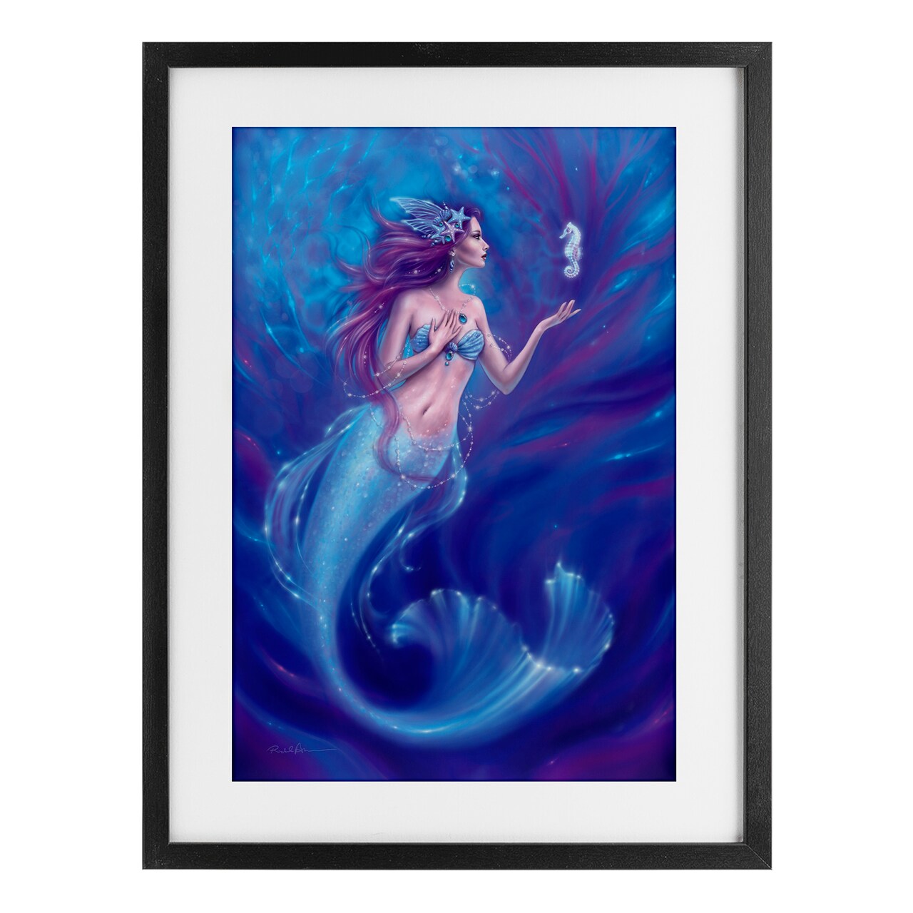 Stupell Industries Jewel Bedecked Mermaid & Seahorse Framed Print Under Glass, design by Rachel Anderson